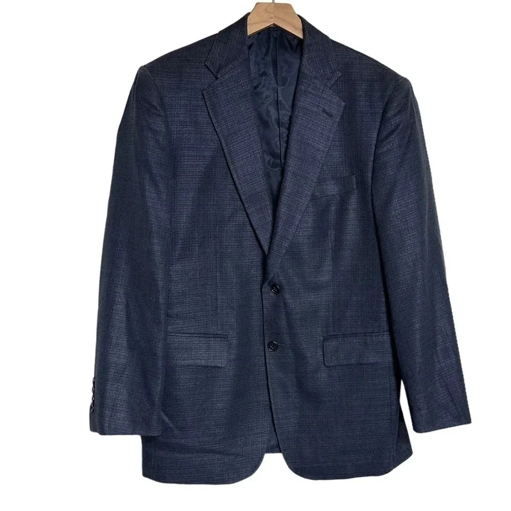 J.G. Hook Sport Coat Blazer 40R Navy Blue Silk Wool‎ Blend Textured Two Button